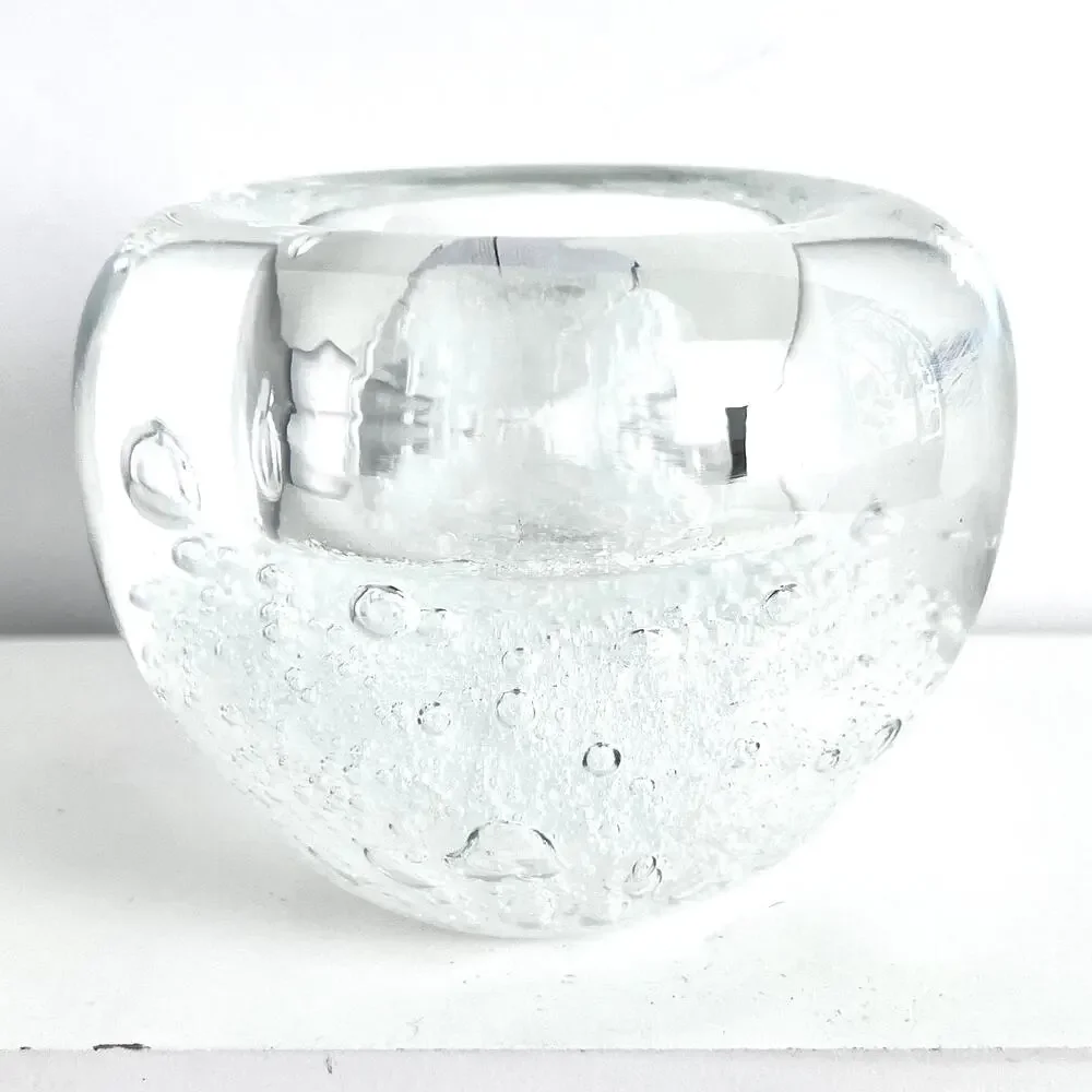 Hand Blown Clear Art Glass Large and Small Bubbles Candle Holder Paperweight